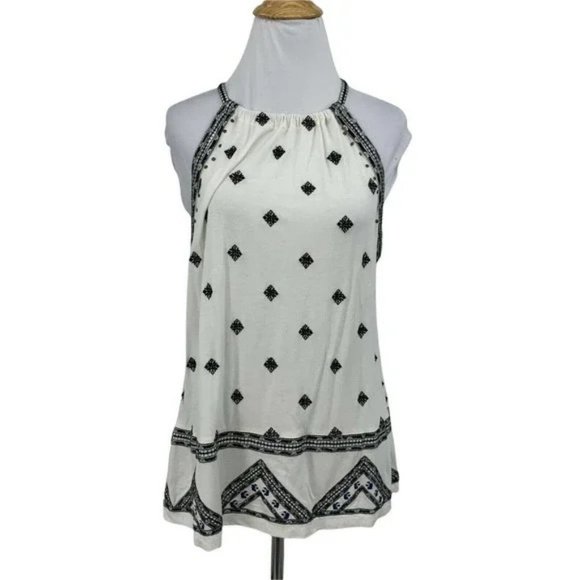 Anthropologie Embroidered Halter Tank Womens Size S Pullover Styling Black White - Picture 3 of 10